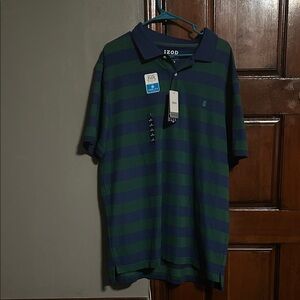 Izod Green & Navy Horizontal Stripe Polo